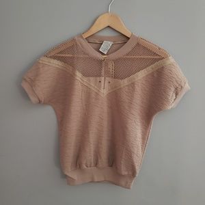 Vintage short sleeves beige fishnet neck small